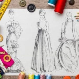 items on a desk for when studying fashion design courses