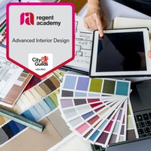 close up ofa person sat at desk studying an interior design course