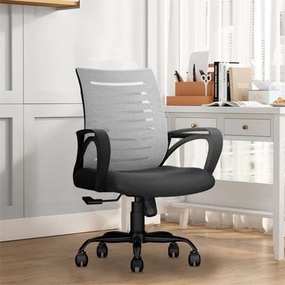 an ergonomic chair in a white home office